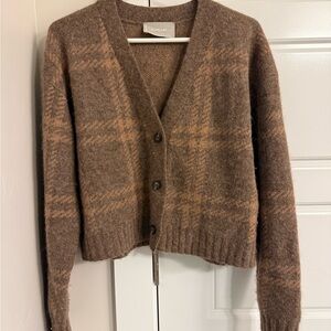 Everlane Brown Plaid Cropped Cardigan